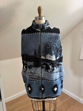 Vintage Denali - Fleece Jacquard Vest - Winter Horses Vest - M